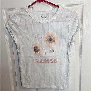 American Eagle White Ribbed Crewneck Tee